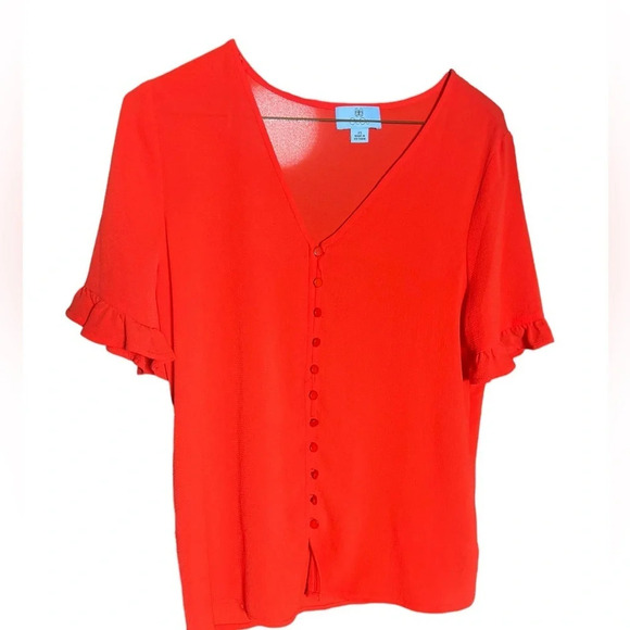 short sleeve red button up cece blouse size xs in excellent like-new condition - Picture 2 of 4